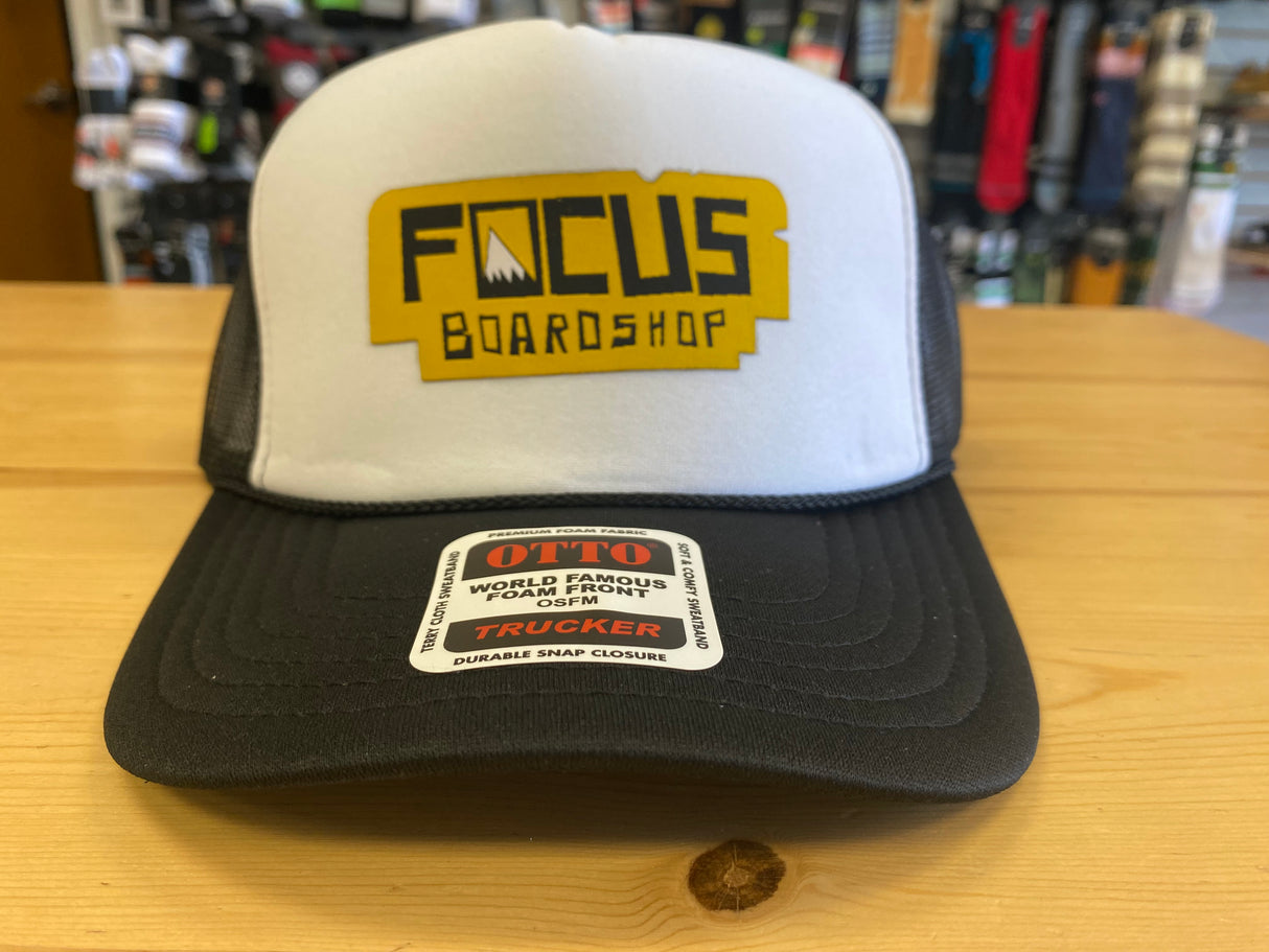 Focus Boardshop Peak Logo Mesh Trucker Cap - Black/White