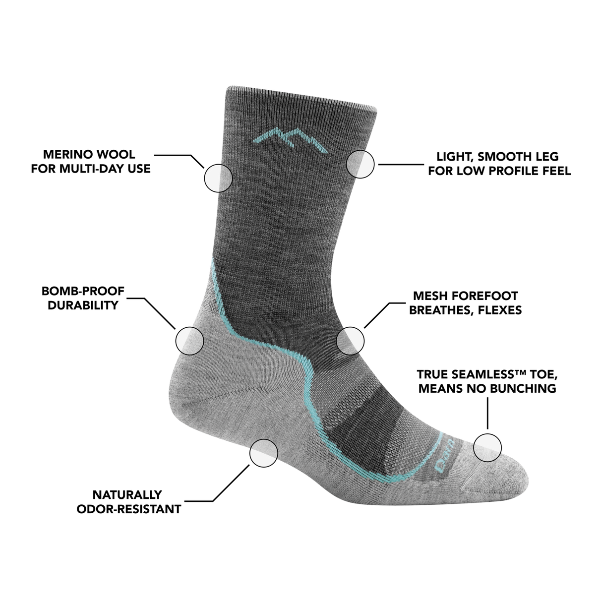 Darn Tough Women's Light Hiker Micro Crew Lightweight Hiking Socks