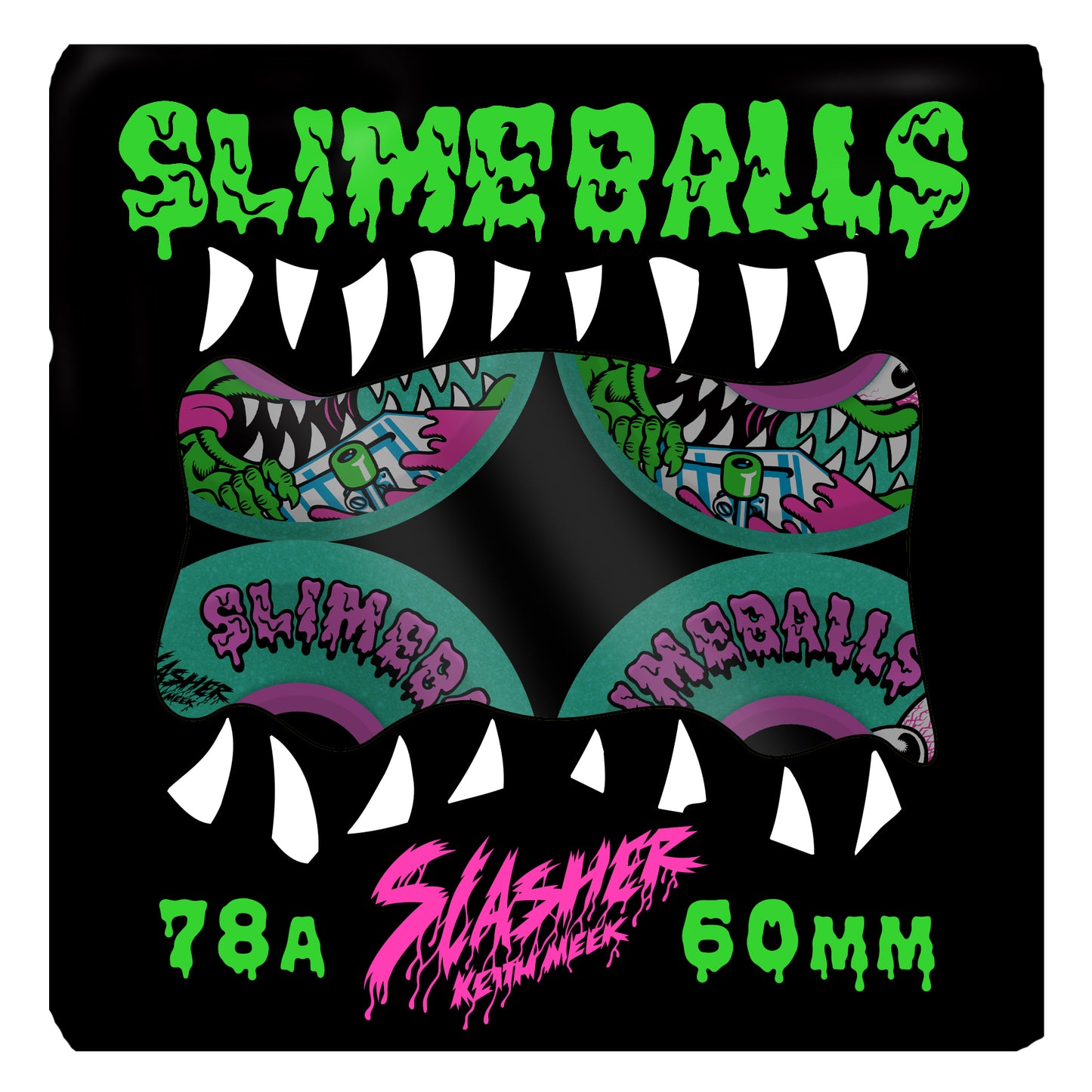 Slime Balls Wheels Meek Slasher OG Green Glitter Skateboard Wheels 78a 60mm