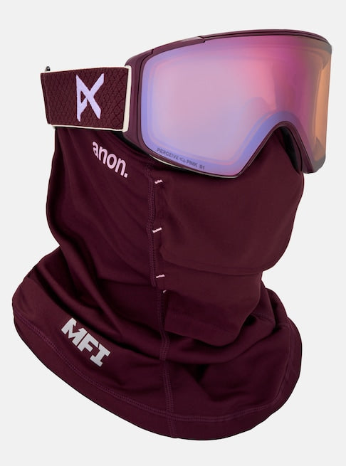 Anon M4S Goggles (Cylindrical) + Bonus Lens + MFI® Face Mask - Deep Cherry/Perceive Cloudy Pink