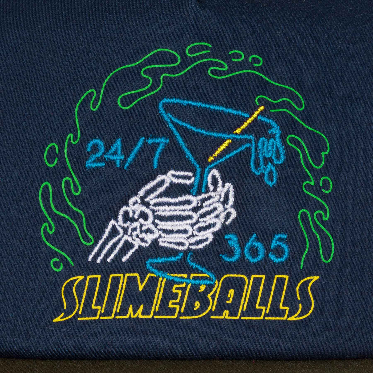 Slime Balls All Nighter Snapback Unstructured Mid Hat - Navy/Olive