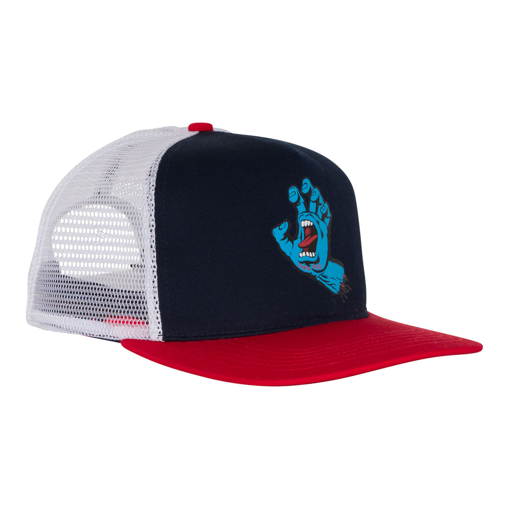 Santa Cruz Screaming Hand Front Mesh Trucker High Profile Hat - Navy/Wht/Red
