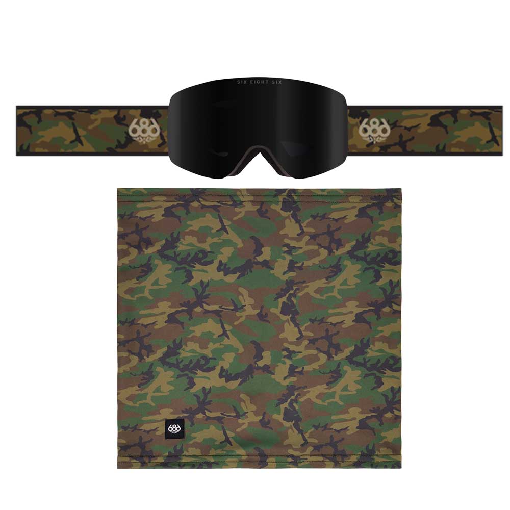 608 Foundation Camo Strap Snow Goggles Black Frame / Black Mirror Lens - 2027