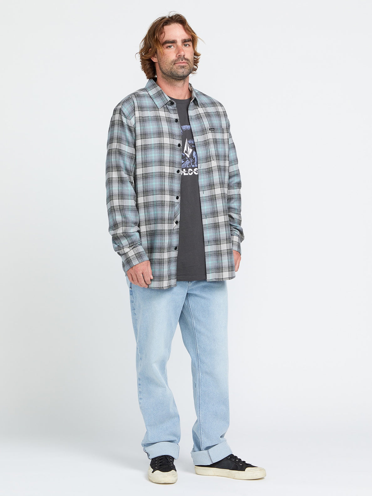 Volcom Men's Caden Long Sleeve Flannel Shirt - Tower Grey
