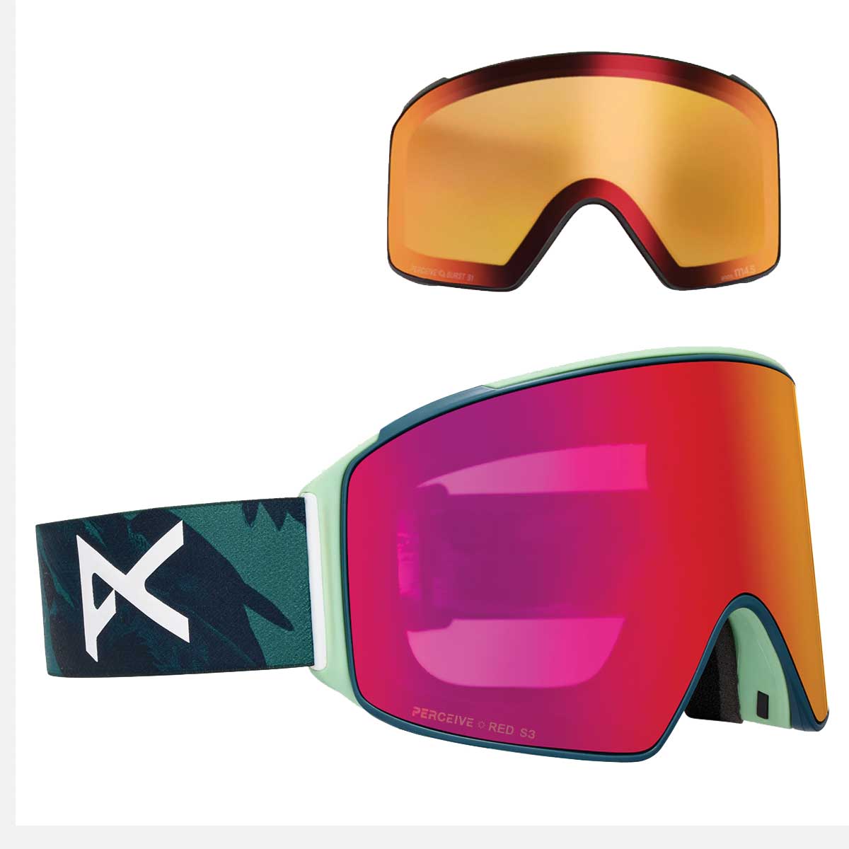 Anon M4 Cylindrical Goggles + Bonus Lens + MFI® Face Mask - Family Tree/Perceive Sunny Red