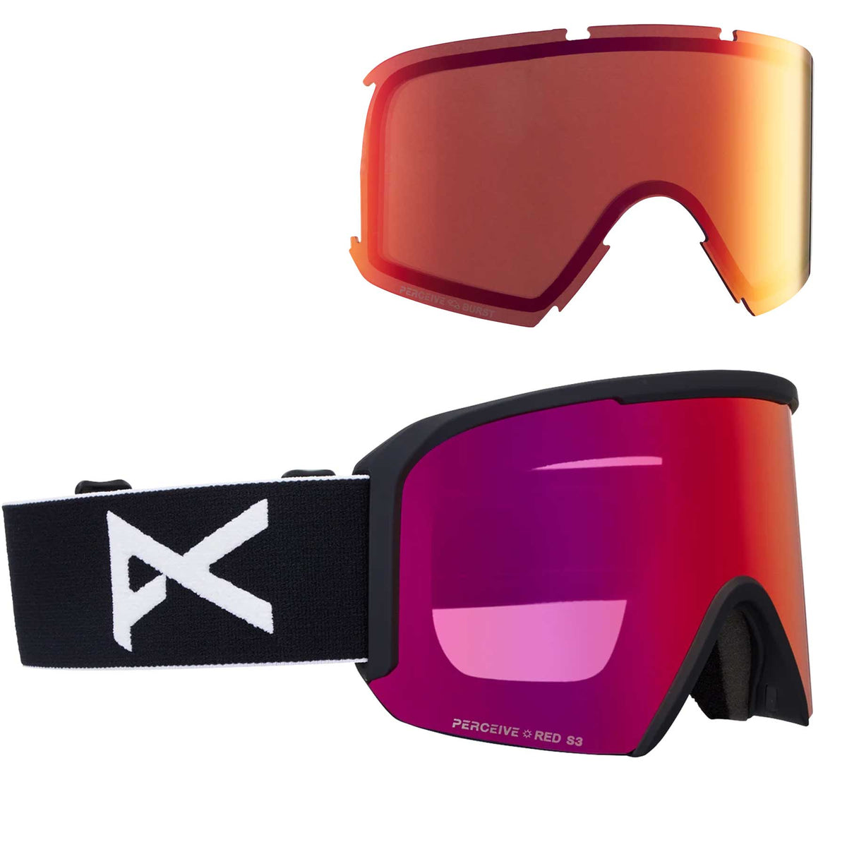 Anon Nesa Goggles + Bonus Lens + MFI® Face Mask - Black + Perceive Sunny Red Lens 2027