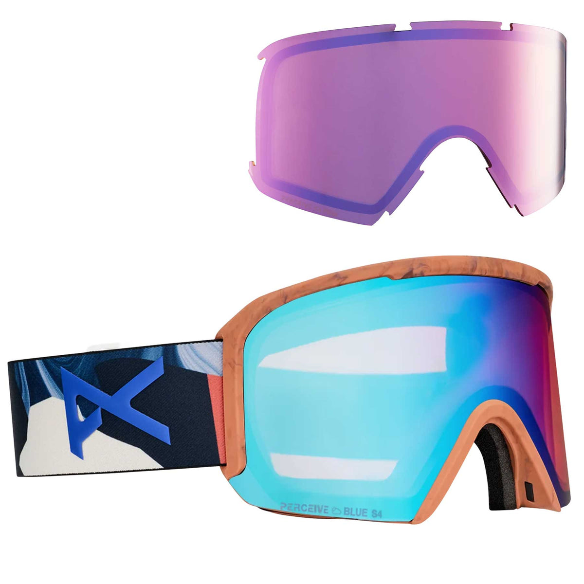 Anon Nesa Goggles + Bonus Lens + MFI® Face Mask - Marble Collage + Perceive Variable Blue Lens 2027