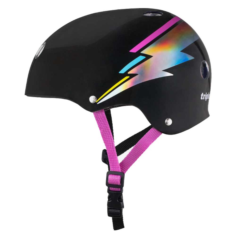 Triple 8 Certified Sweatsaver Skateboard Helmet - Black Lightning Hologram