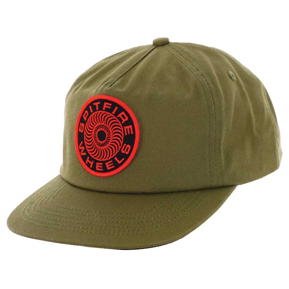 Spitfire Classic 87 Swirl Patch Snapback Hat, Olive/Red/Black