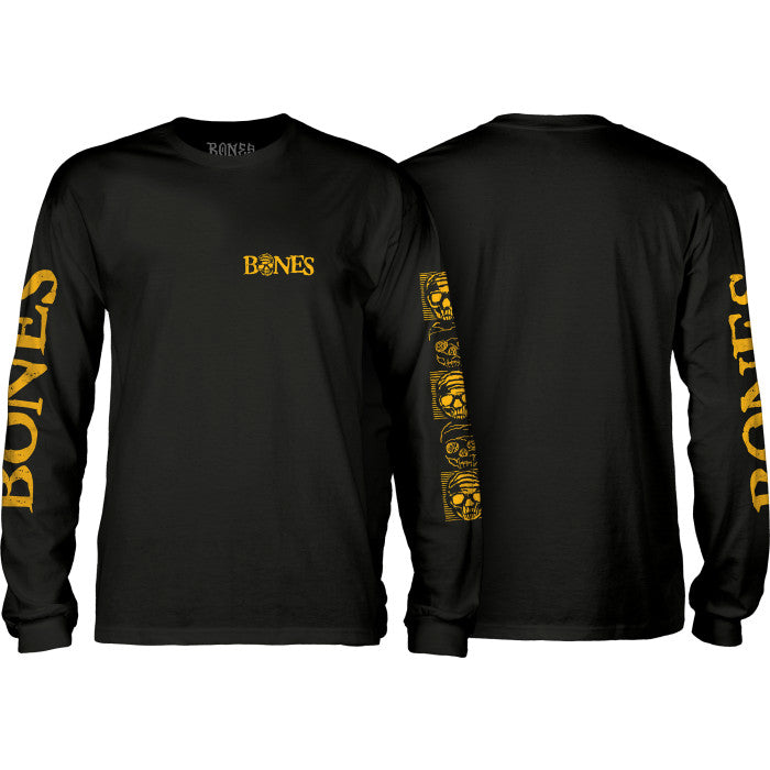 Bones Wheels Black and Gold Long Sleeve T-Shirt Black