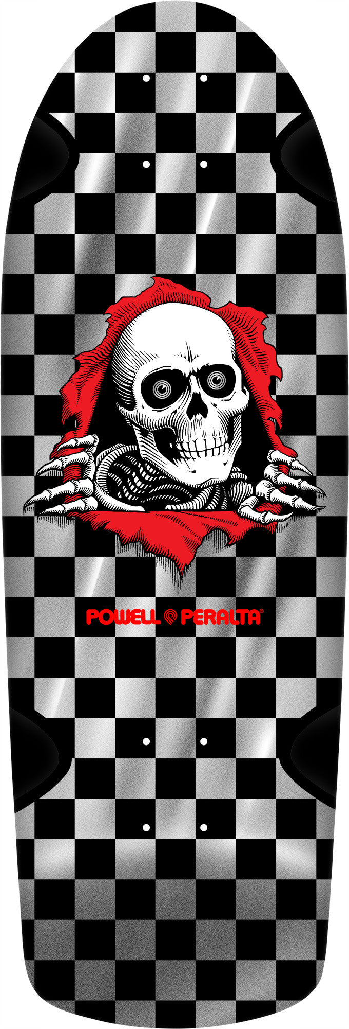 Powell Peralta OG Ripper Checker Reissue Silver Foil Shaped Skateboard Deck - 10.0"