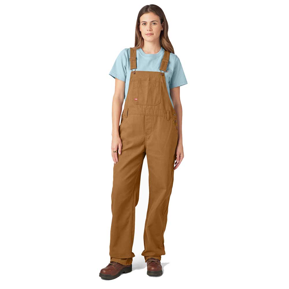 Dickies Women's Relaxed Fit Bib Overalls - Rinsed Brown Duck