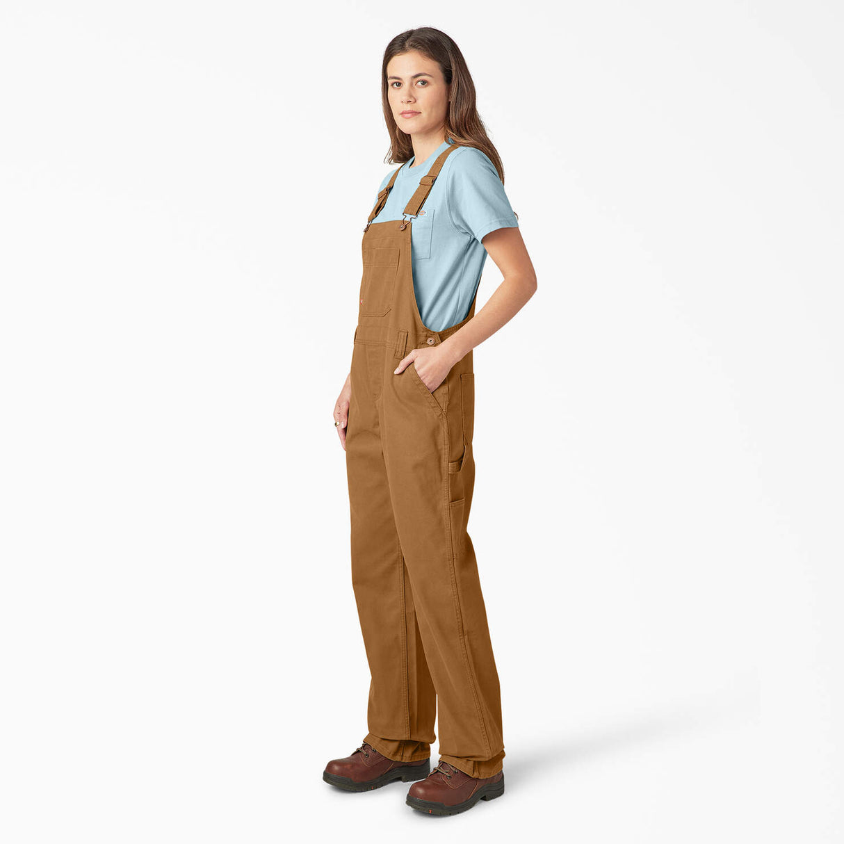 Dickies Women's Relaxed Fit Bib Overalls - Rinsed Brown Duck