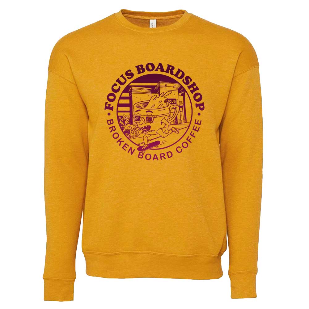 Focus Boardshop and Broken Board Coffee Collaboration Drop Shoulder Crew - Mustard