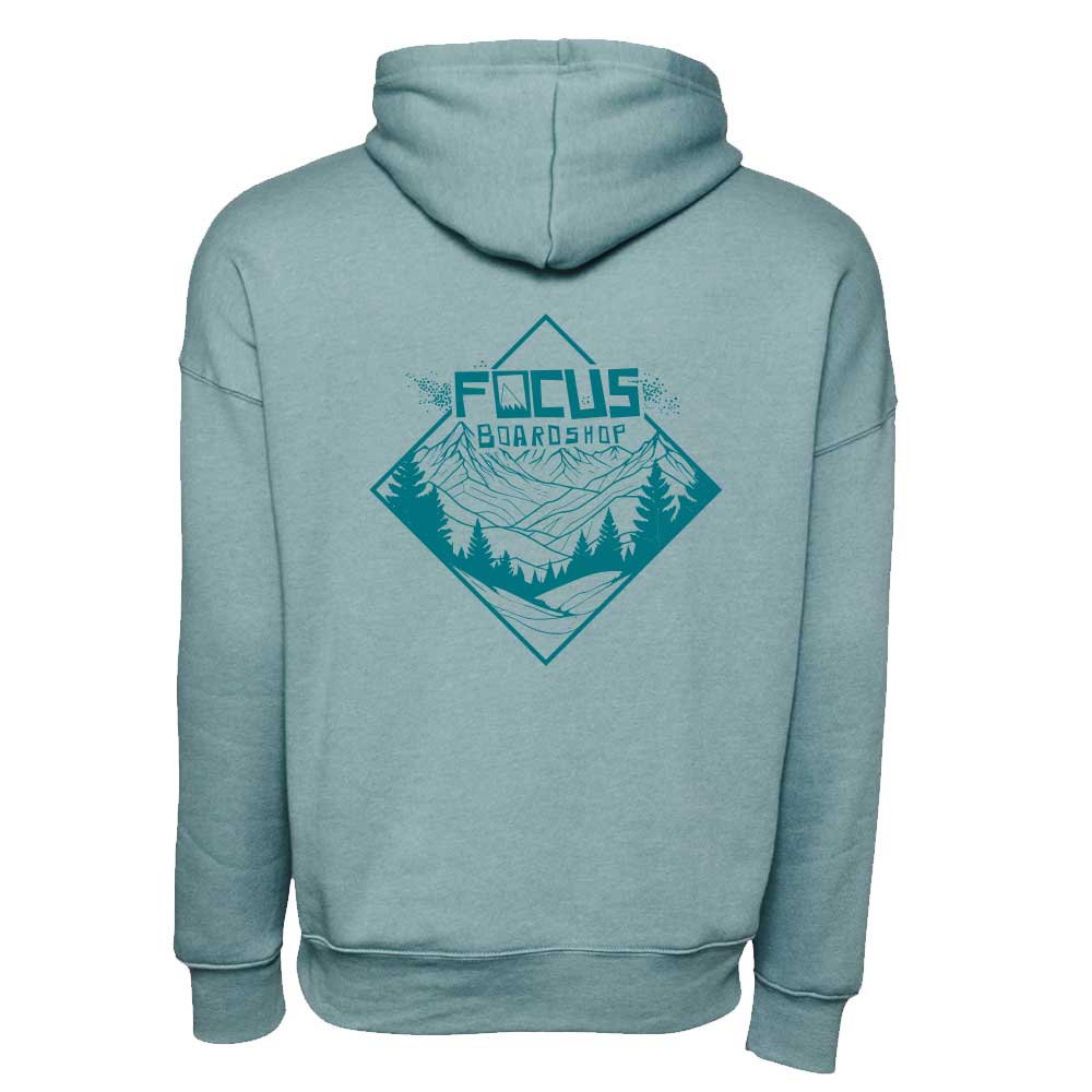 Focus Boardshop Snow Logo Drop Shoulder Pullover Hoodie - Heather Blue Lagoon