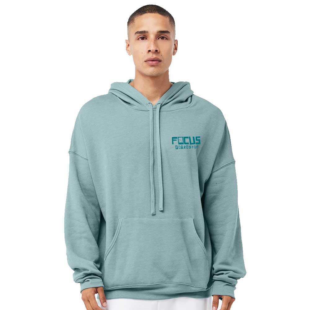 Focus Boardshop Snow Logo Drop Shoulder Pullover Hoodie - Heather Blue Lagoon