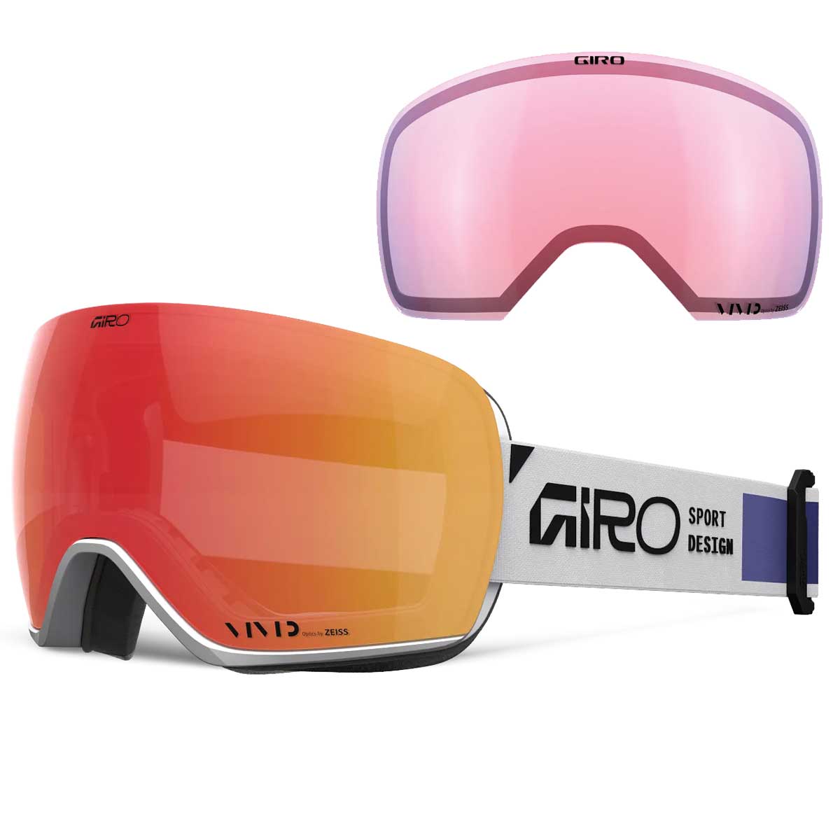 Giro Article II Snow Goggles - 2026 White Slide Strap with Vivid Ember Lens + Bonus Vivid Infrared Lens