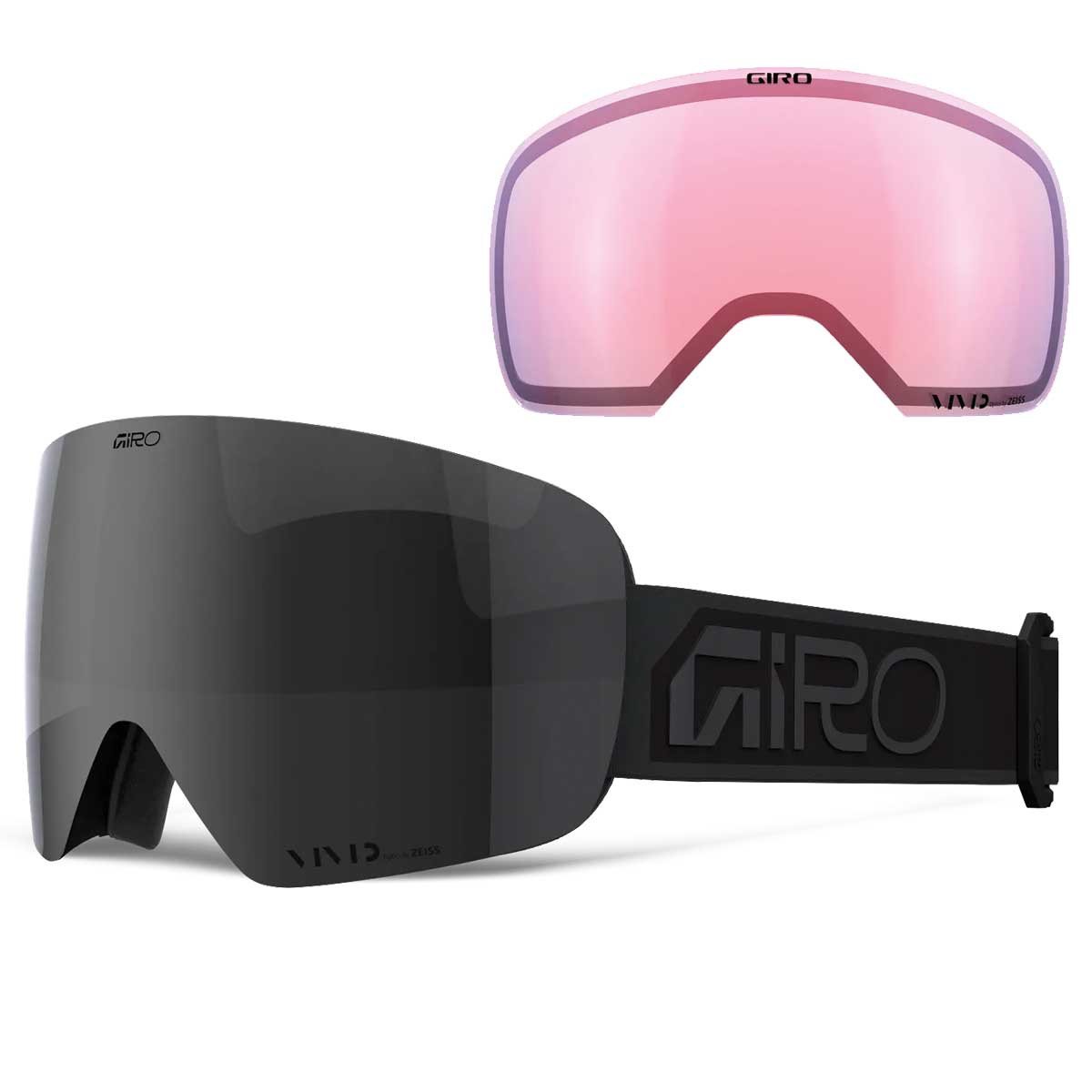 Giro Contour Snow Goggles - 2026 Black Wordmark Strap with Vivid Jet Black Lens + Bonus Vivid Infrared Lens