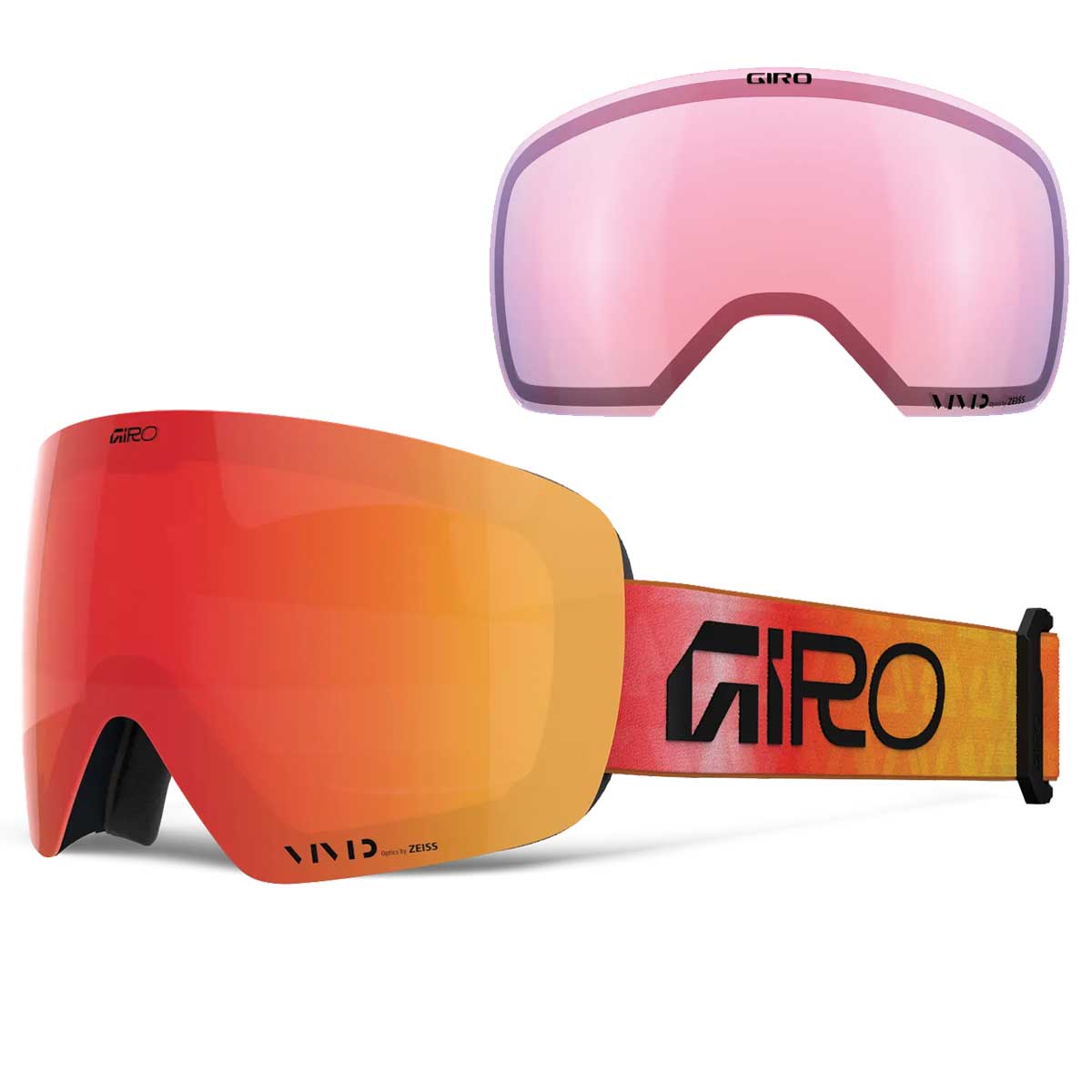 Giro Contour RS Snow Goggles - 2026 Red Faded Fragments Strap with Vivid Ember Lens + Bonus Vivid Infrared Lens