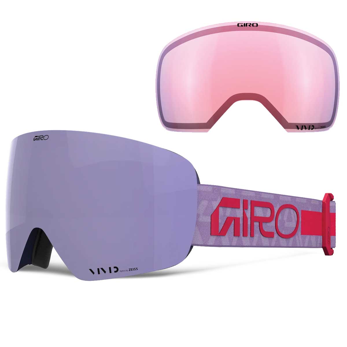 Giro Contour RS Snow Goggles - 2026 Purple Crystals Strap with Vivid Haze Lens + Bonus Vivid Infrared Lens
