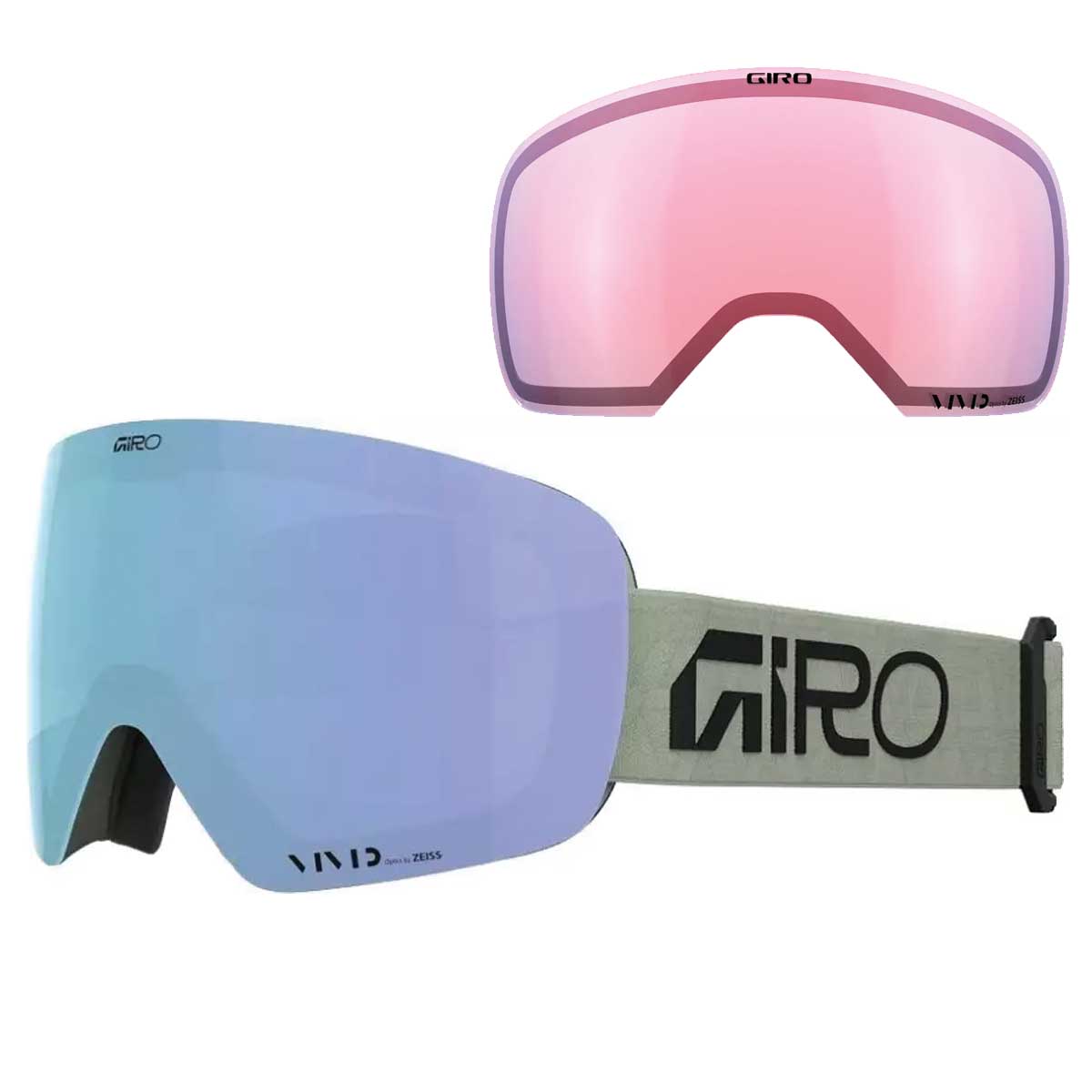 Giro Contour RS Snow Goggles - 2026 Glacier Green Fragments Strap with Vivid Royal Lens + Bonus Vivid Infrared Lens