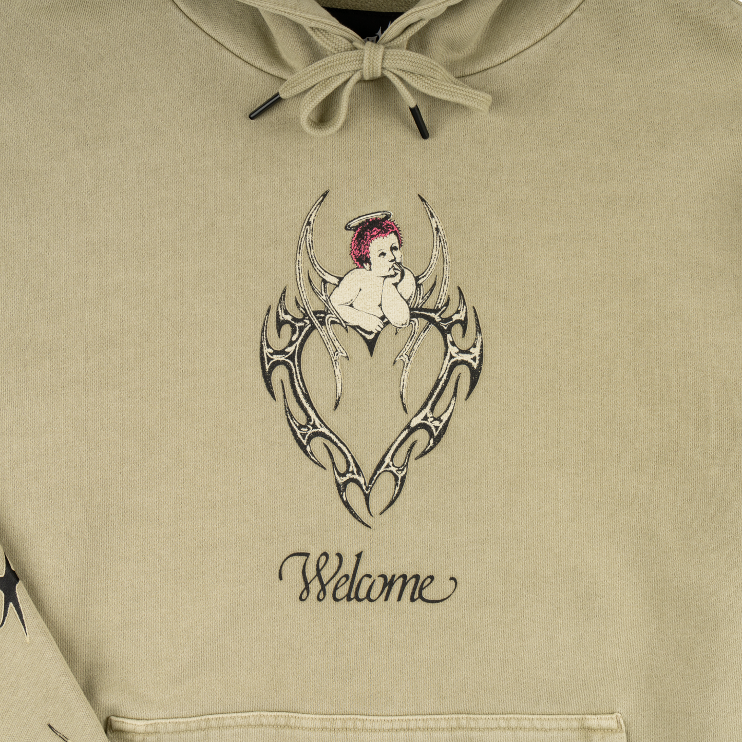 Welcome Halo Printed Pigment-Dyed Hoodie - Moss
