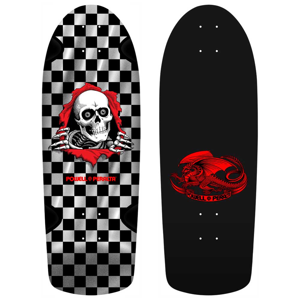 Powell Peralta OG Ripper Checker Reissue Silver Foil Shaped Skateboard Deck - 10.0"