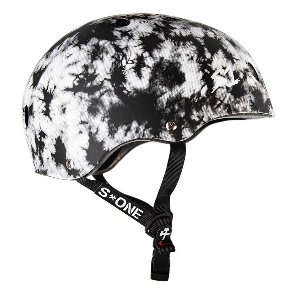 S-One S1 Lifer Skateboard Helmet Black & White Tie Dye Matte Bomba Hache Colab