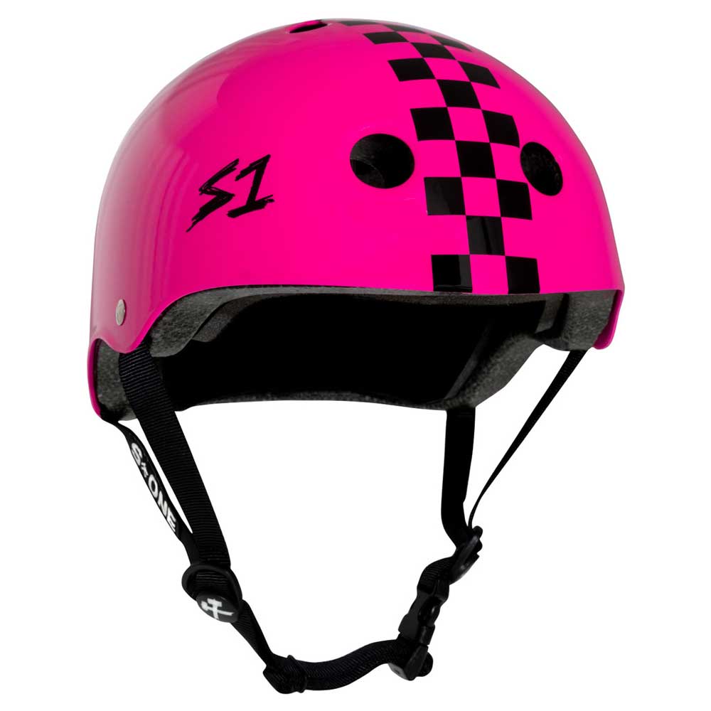 S-One S1 Lifer Helmet Skateboard Helmet Pink Gloss w/ Checkers