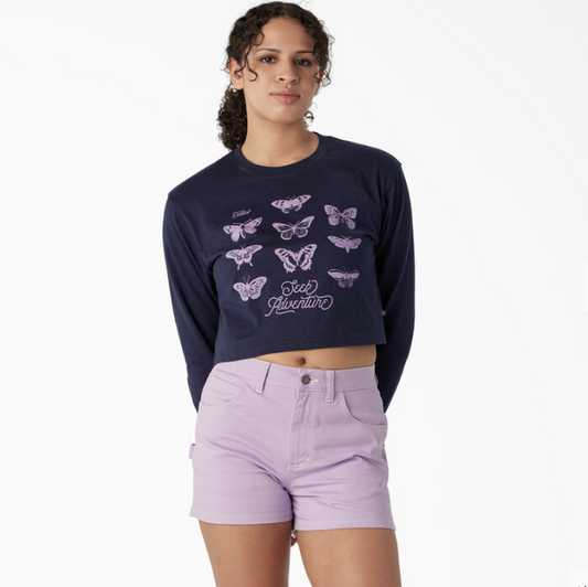 Dickies Women's Butterfly Graphic Long Sleeve Cropped Tee - Navy