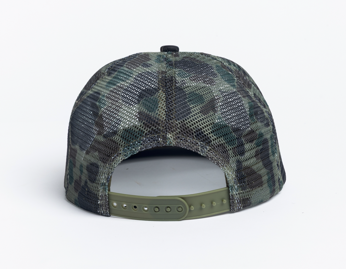 Autumn Camo Trucker Full Mesh Snapback Hat - Orange