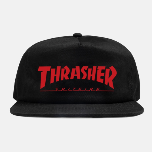 Thrasher Spitfire Logo Snapback Hat - Black