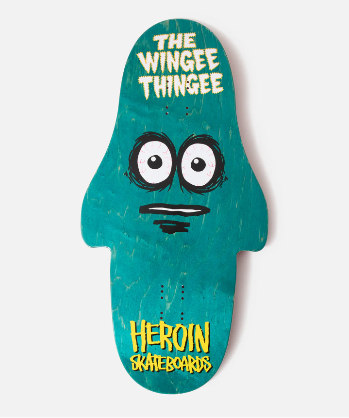 Heroin Team Wingee Thingee Shaped Skateboard Deck 15.25"