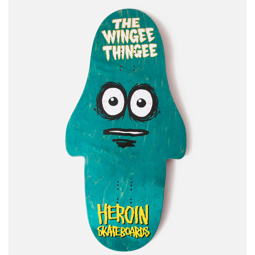 Heroin Team Wingee Thingee Shaped Skateboard Deck 15.25"