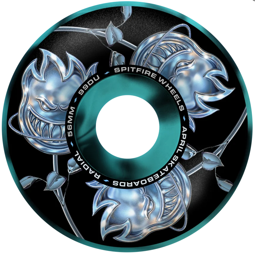 Spitfire 99a Duro Formula Four April Bighead Rose Skateboard Wheels 56mm Blue Swirl