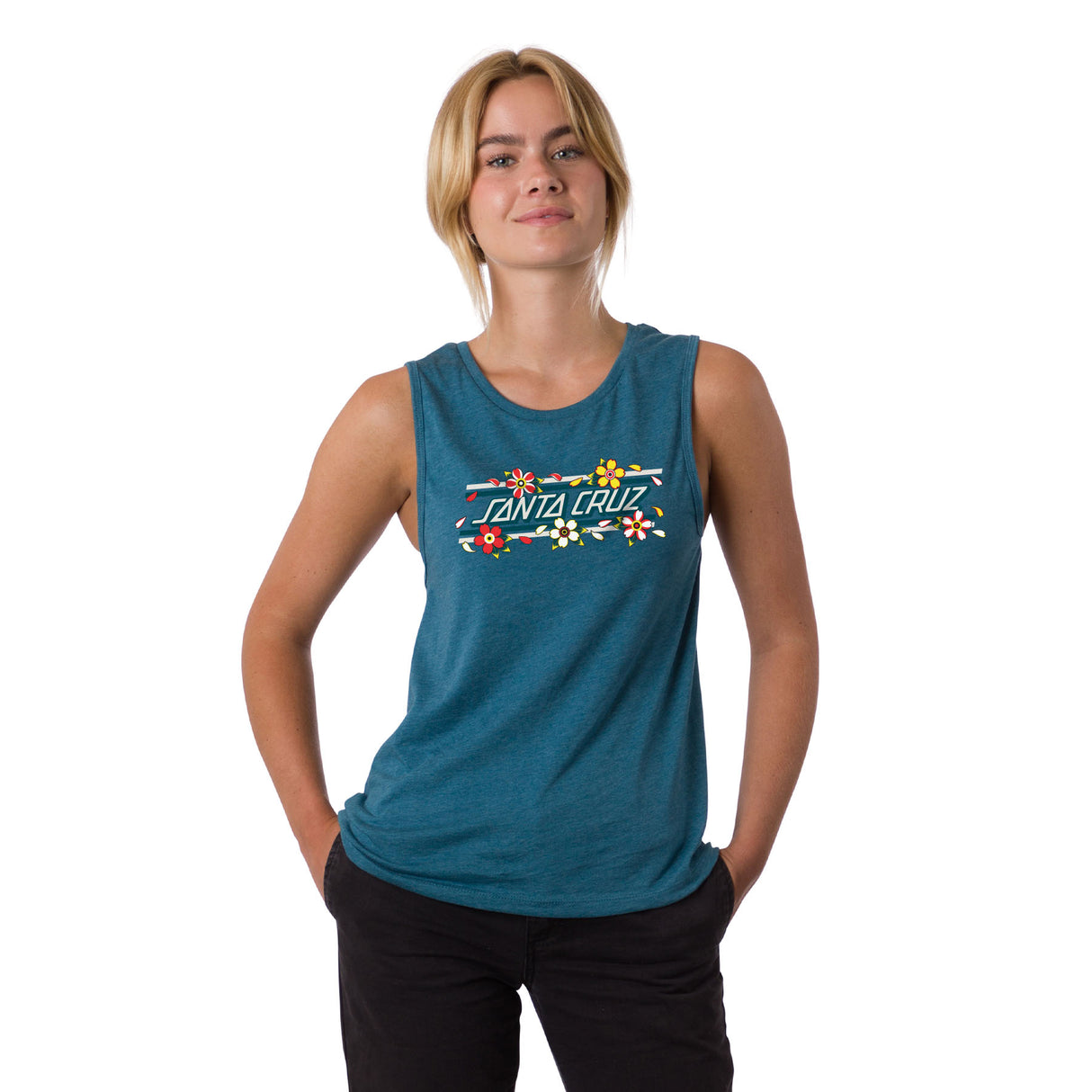 Santa Cruz Women's Blooming Strip Tank Top - Heather Deep Teal
