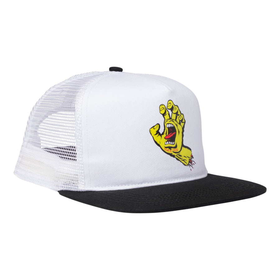 Santa Cruz Screaming Hand Front Mesh Trucker High Profile Men's Hat - White/White