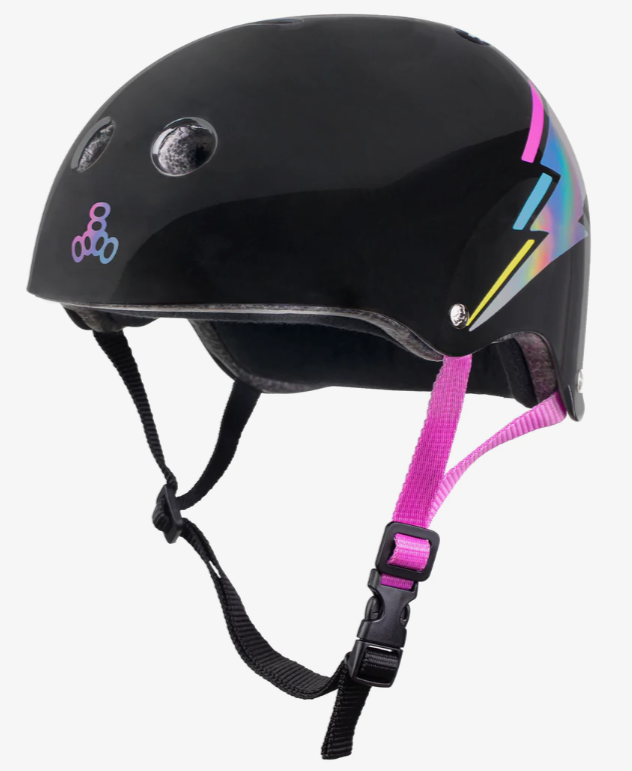 Triple 8 Certified Sweatsaver Skateboard Helmet - Black Lightning Hologram