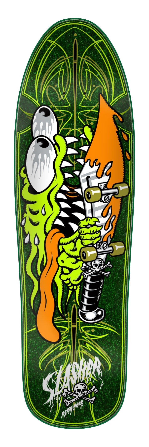 Santa Cruz Meek Pinstripe Slasher Green Pro Shaped Skateboard Deck 9.23"