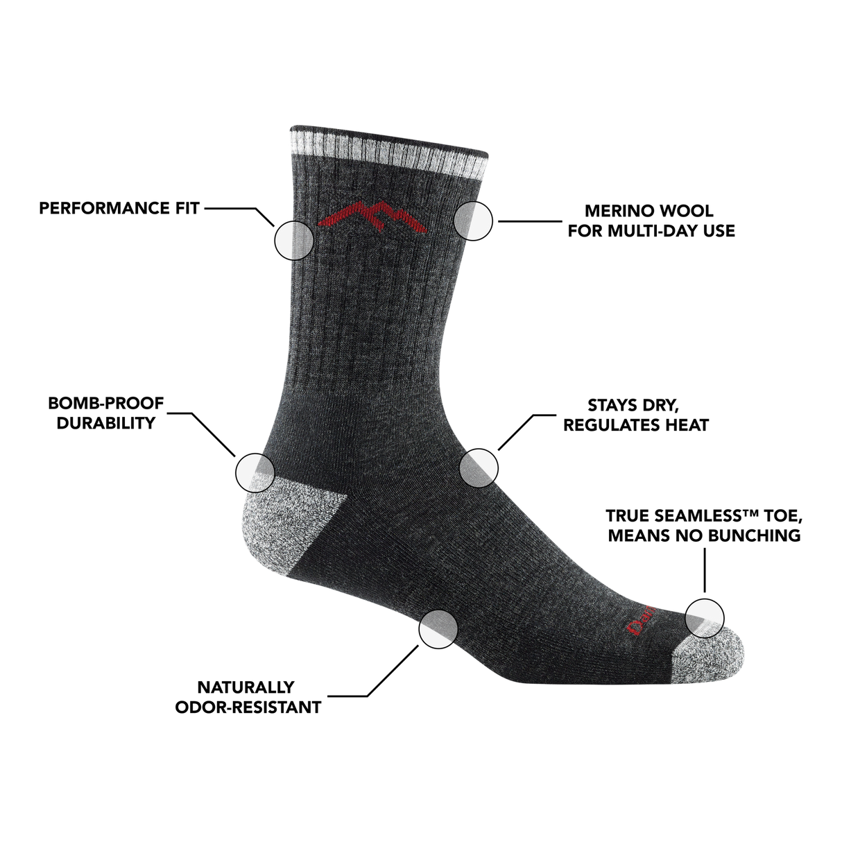 Darn Tough Men's Hiker Micro Crew Midweight Hiking Socks