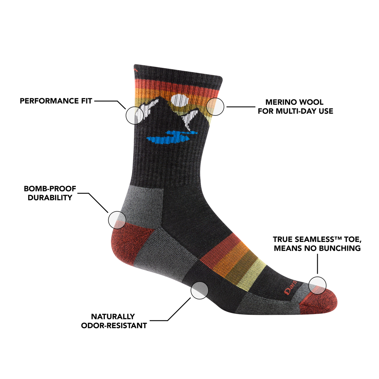 Darn Tough Men's Sunset Ridge Micro Crew Lightweight Hiking Socks