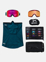 Anon M4 Cylindrical Goggles + Bonus Lens + MFI® Face Mask - Family Tree/Perceive Sunny Red