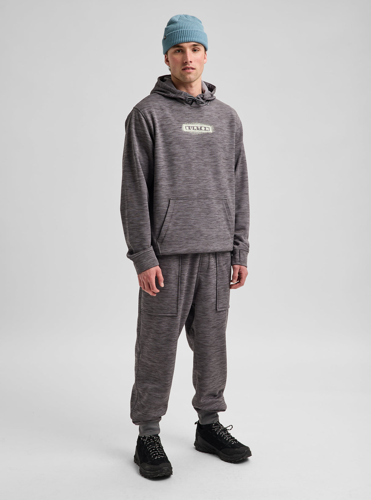 Men's Burton Oak Fleece Pants - Gotham Gray Heather - on model