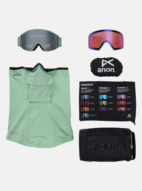 Anon M4S Goggles (Cylindrical) + Bonus Lens + MFI® Face Mask - Soft Sage/Perceive Sunny Onyx