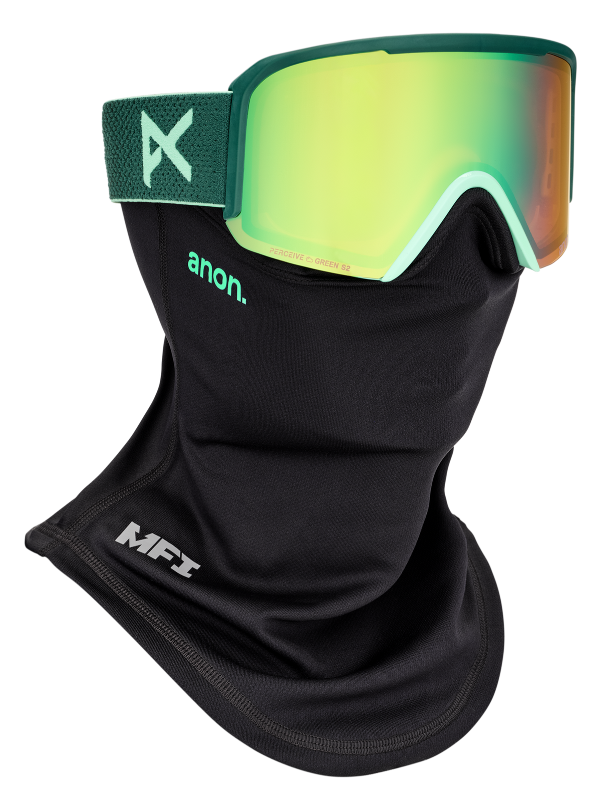 Anon Nesa Goggles + Bonus Lens + MFI® Face Mask - Brunswick Green + Perceive Variable Green Lens + Spare Lens 2027