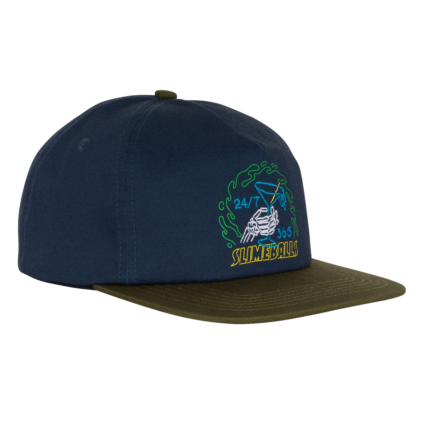 Slime Balls All Nighter Snapback Unstructured Mid Hat - Navy/Olive