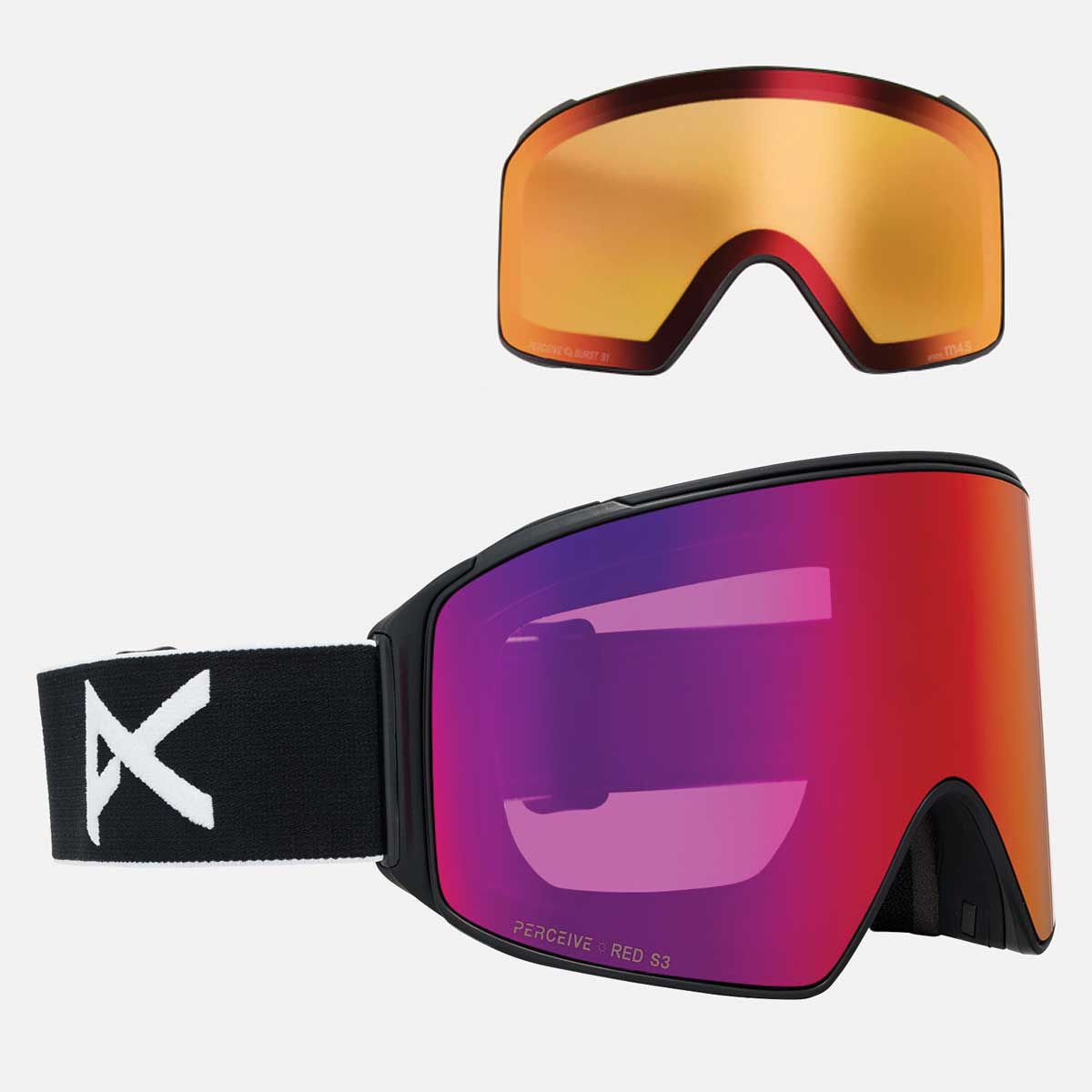 Anon M4 Cylindrical Goggles + Bonus Lens + MFI® Face Mask - Black/Perceive Sunny Red