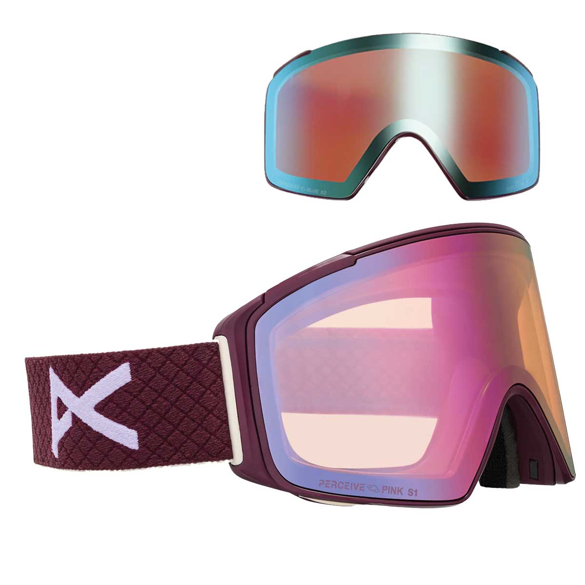 Anon M4S Goggles (Cylindrical) + Bonus Lens + MFI® Face Mask - Deep Cherry/Perceive Cloudy Pink