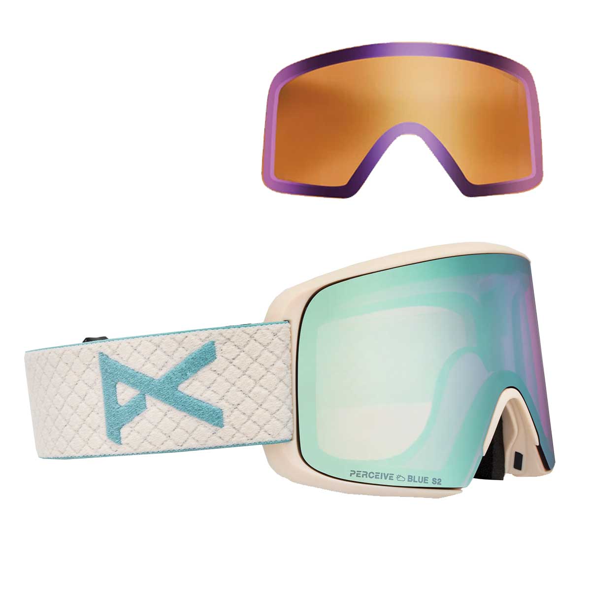 Anon M6S Goggles + Bonus Lens + MFI® Face Mask - Oat/Perceive Variable Blue