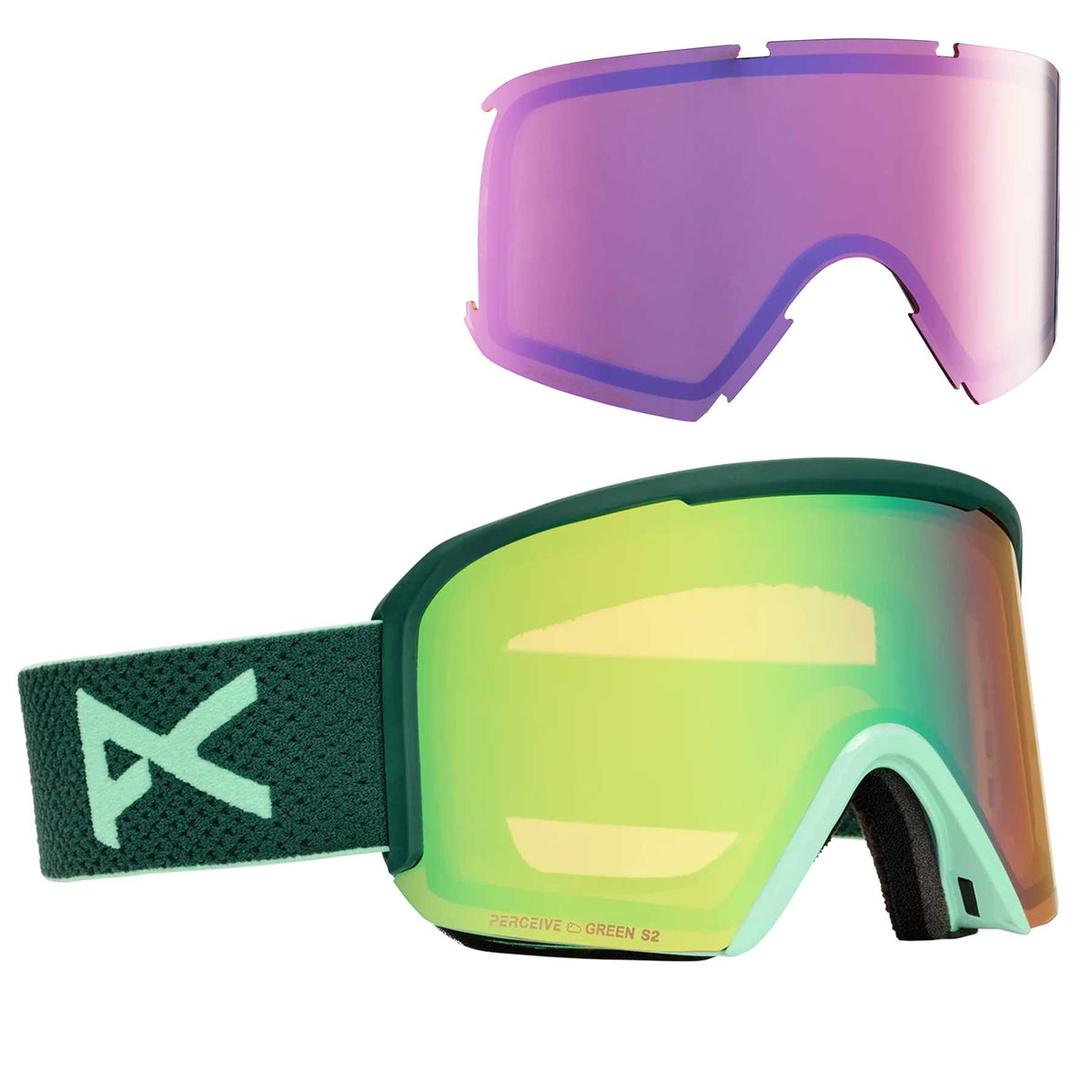 Anon Nesa Goggles + Bonus Lens + MFI® Face Mask - Brunswick Green + Perceive Variable Green Lens + Spare Lens 2027